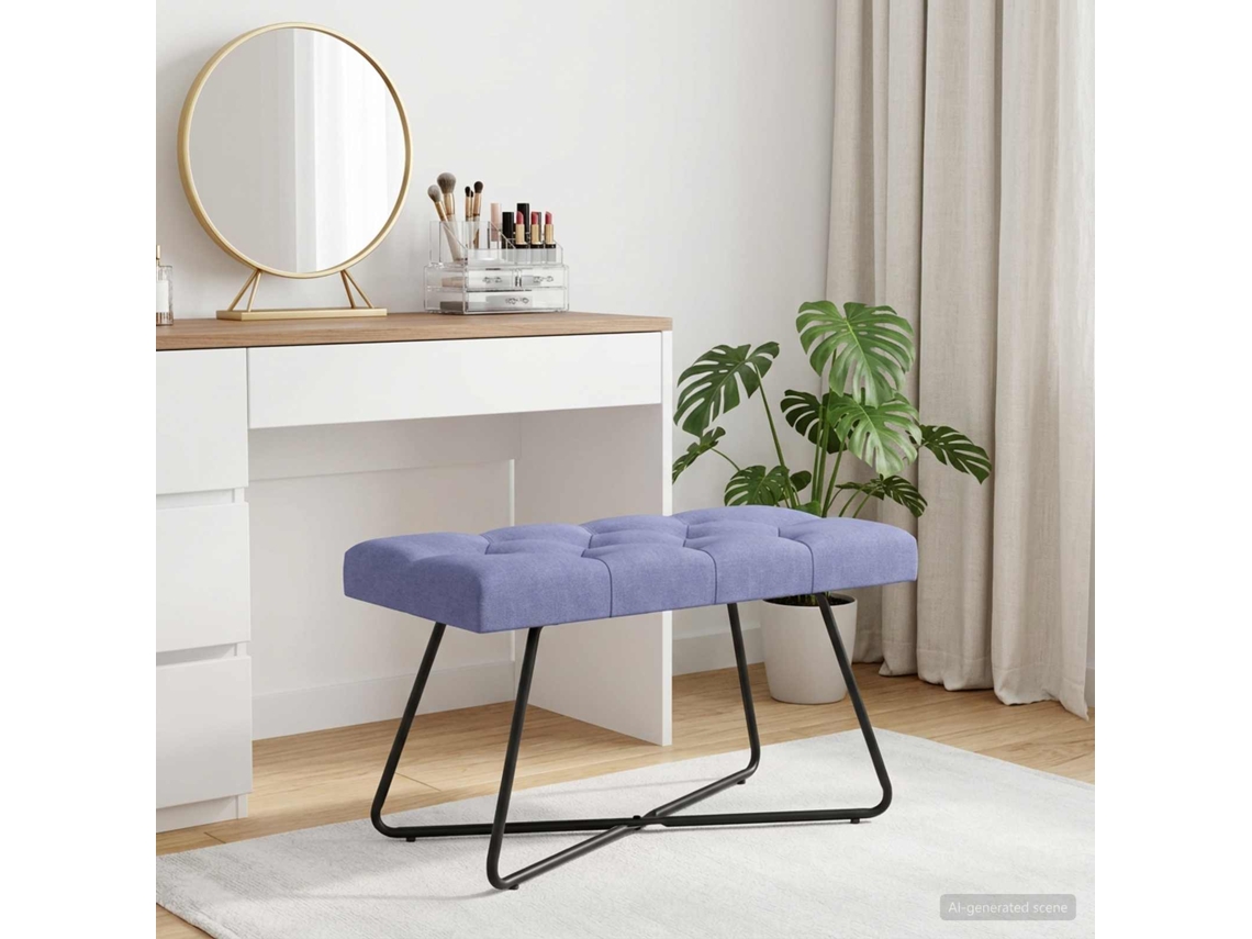 Vidaxl Banco Com Botões Estofados Azul Jeans 80 X 40 X 46 Cm Tecido