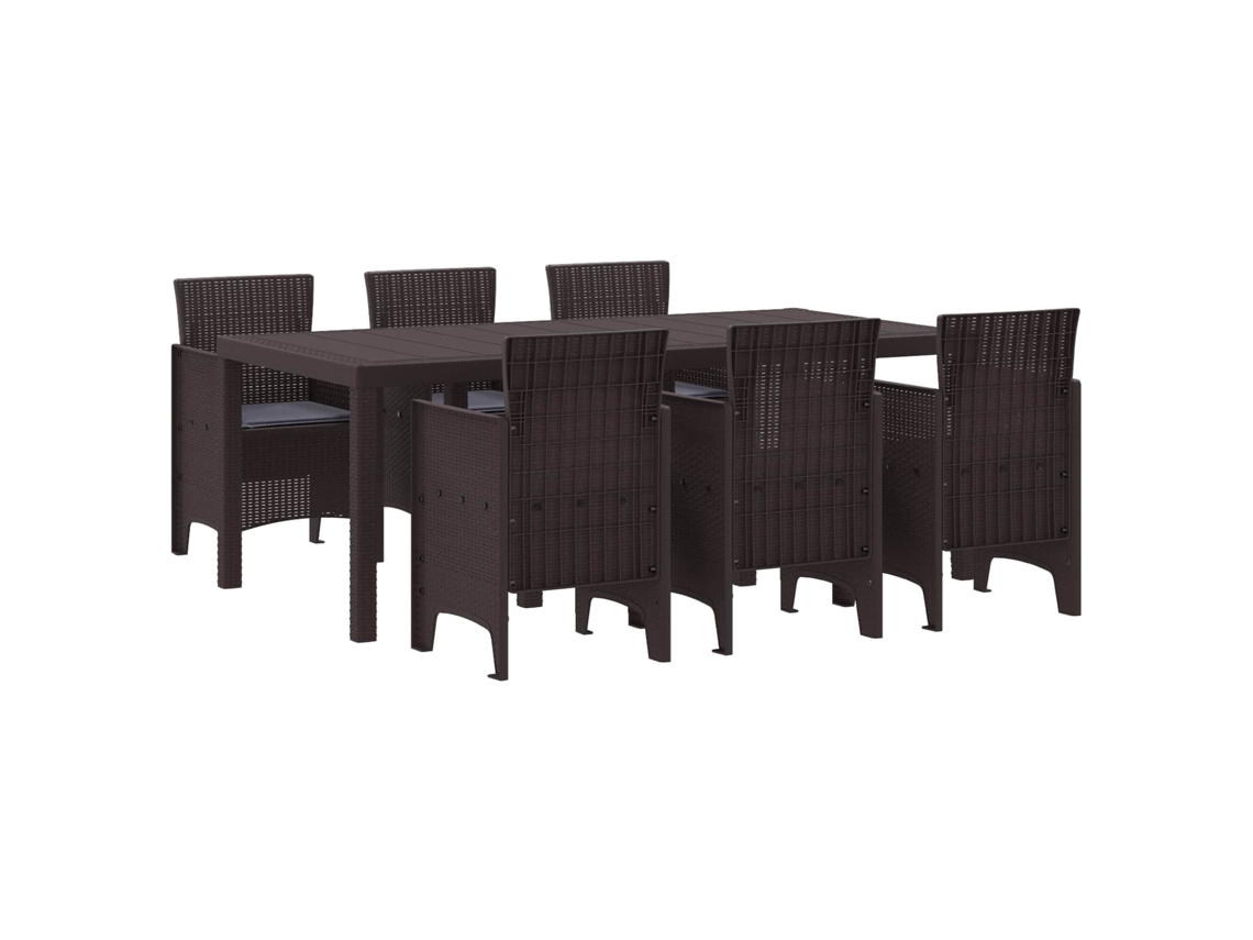 Vidaxl Conjunto De Jantar Para Jardim 7 Unid. Castanho Polipropileno