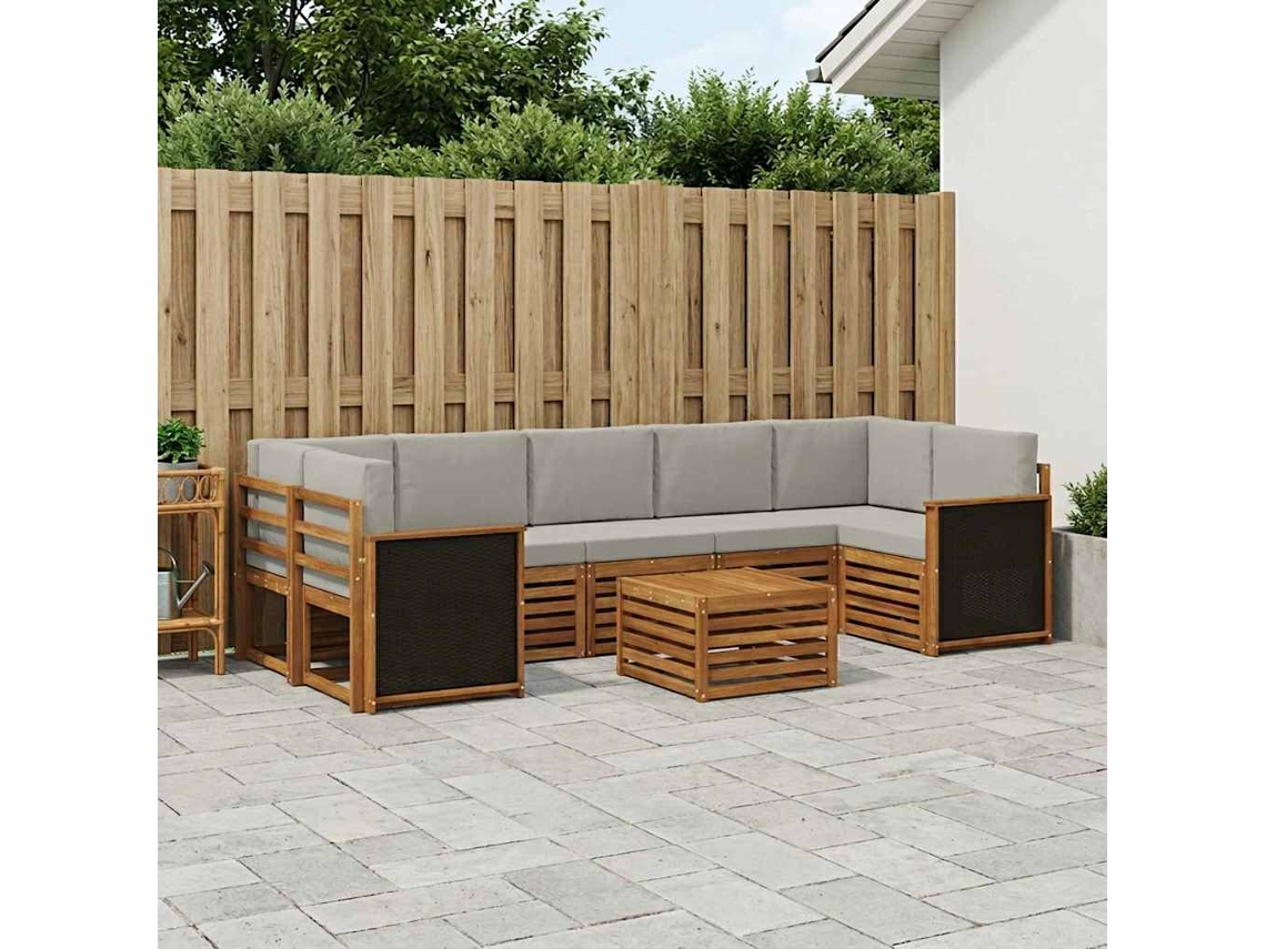 Vidaxl Conjunto De Sofás Para Exterior 8 Pcs Natural E Cinzento-claro
