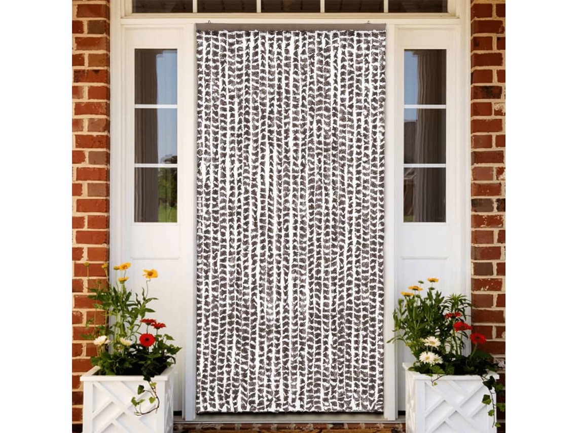 Vidaxl Cortina Anti-insetos 100x220 Cm Chenille Cinza-acast. E Branco