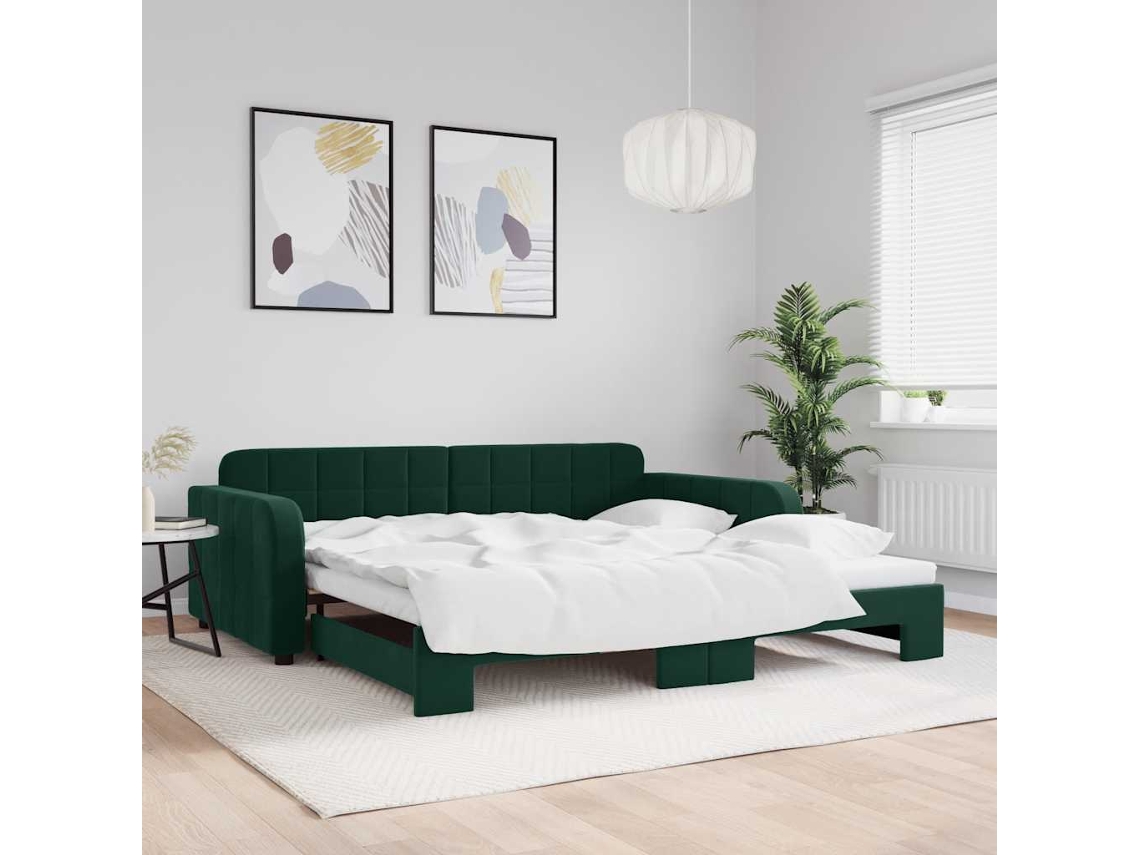 Vidaxl Sofá-cama Com Gavetão 100x200 Cm Veludo Verde-escuro