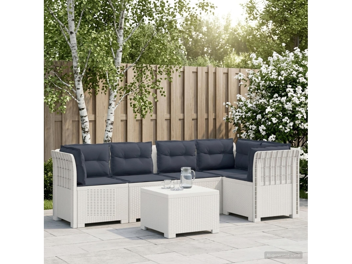 Vidaxl Sofá De Jardim De 5 Pessoas Com Almofadas Visual De Rattan Pp