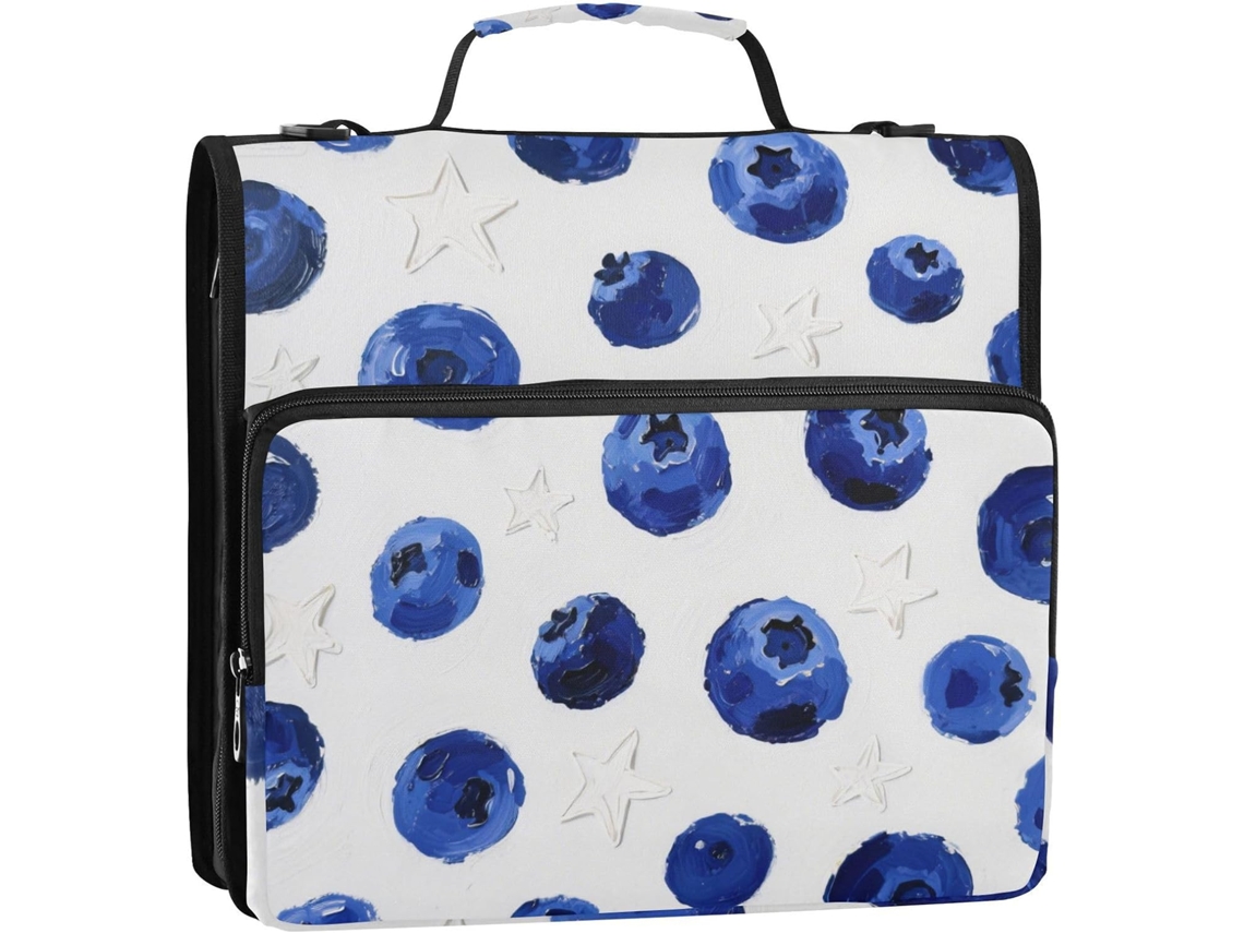 Pasta Blueberry Star de 3 Argolas 1,5 Polegadas com Alça Ombro, Fácil Transportar, Ideal para Escola e Escritó
