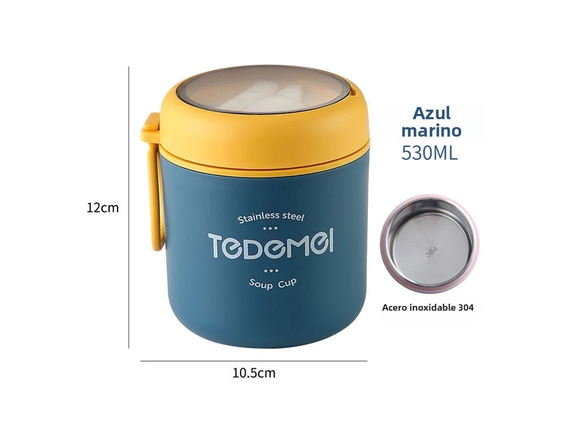(azul 530ml) Garrafa Térmica De Aço Inoxidável Para Sopa Com Colher, Lancheira Térmica Com Alavanca