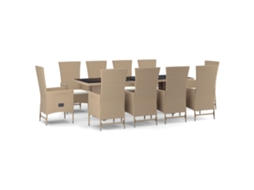 Maison Exclusive - 11 Pcs Conjunto De Jantar P/ Jardim Com Almofadões Vime Pe Bege