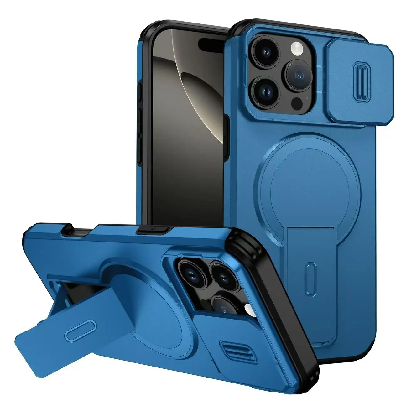 (azul Iphone 15 Pro Max) Capa Protetora Magnética À Prova De Choque Para Lente, Tipo De Pressão