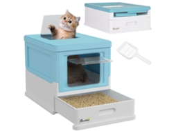 Caixa de Areia Fechada para Gatos com Pá, Bandeja Removível e 2 Portas, 47,5 X 35,5 X 36,7 Cm, Azul. ESSÊNCIACASA