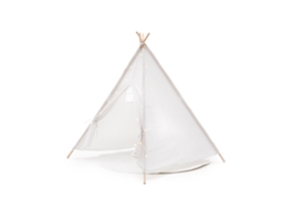 Tipi Infantil Montessori ROBINCOOL Koda 120x120x150 cm Dobrável para Uso Interior e Exterior, Fabricado em Tecido Branco, com Luzes e Tapete