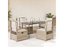 Vidaxl 5 Pcs Conjunto De Jantar P/ Jardim Com Almofadões Vime Pe Bege
