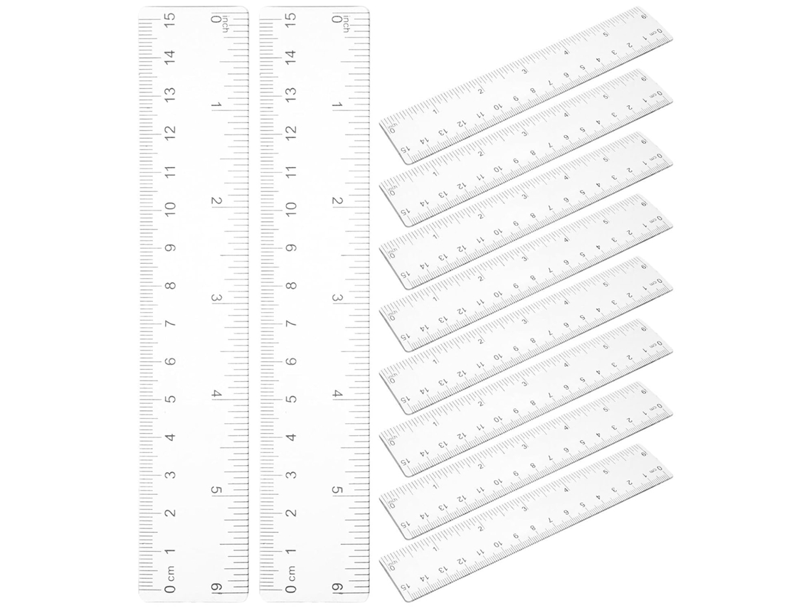 Régua transparente de corte preciso, 10 peças de plástico ABS, 15 cm, escala métrica dupla e marcações claras para