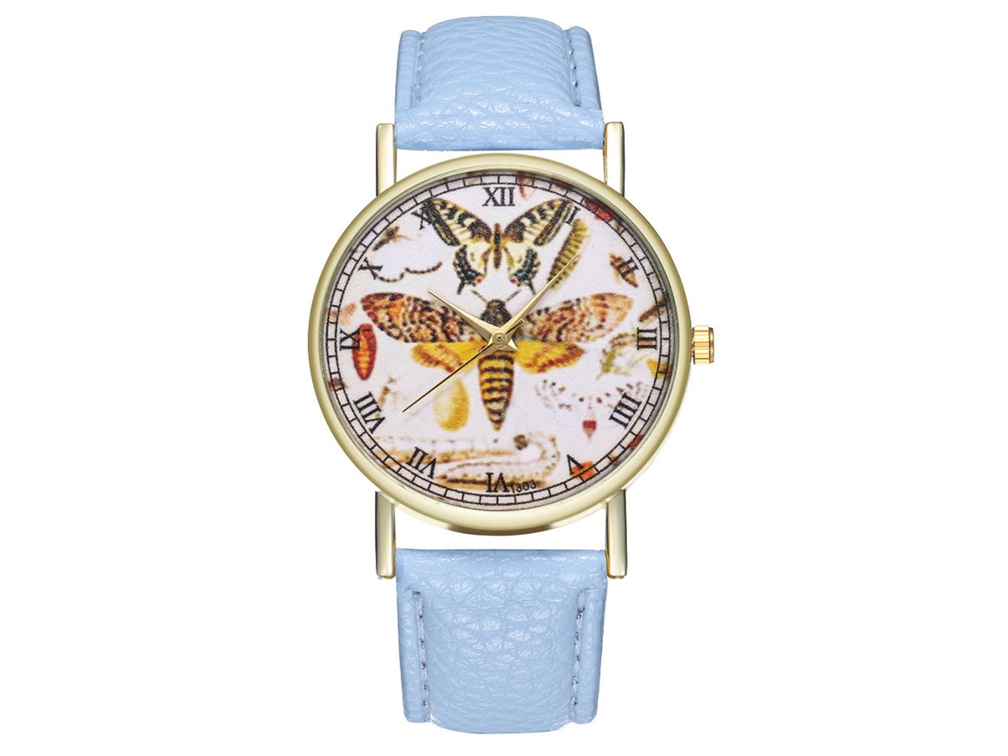 Relógio Zhoulianfa T303-a Azul Claro com Quartzo e Pulseira de Couro para Homens e Mulheres