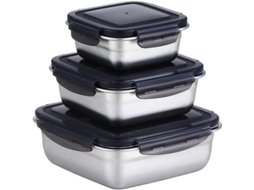 Conjunto De 3 Recipientes De Acero Inoxidable 304 Para Alimentos, Herméticos, Reutilizables, Ecológicos, Cuadrados, 400-1200ml