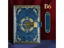 Caderno/ Diário Vintage Retrô A6 com Cadeado por Senha para Uso no Escritório e na Escola BRILVIBERA (azul Safira)