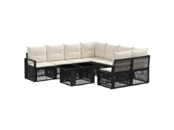 Vidaxl Conjunto De Sofá De Jardim 9 Unid. Preto E Branco Creme Vime Pe
