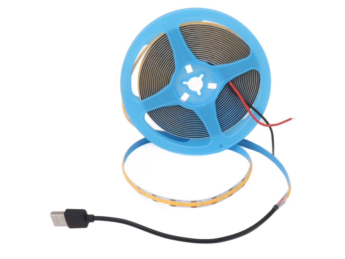 Fita Led Cob 5v 5m 300 Lâmpadas Luz Quente 3000k, Flexível, Autoadesiva, 90+ Cri