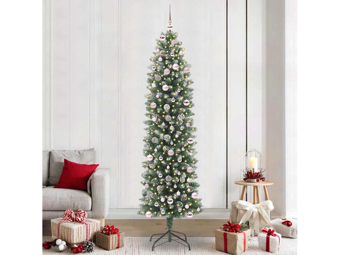Vidaxl Árvore Slim De Natal Artificial Verde E Branco 240 Cm
