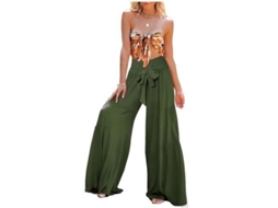 2026 pantalones de Descanso de Pierna Ancha para Mujer Con Cintura Alta Y Correa Atada, Pantalones de Yoga Sueltos Boho Playa S Verde Ejército