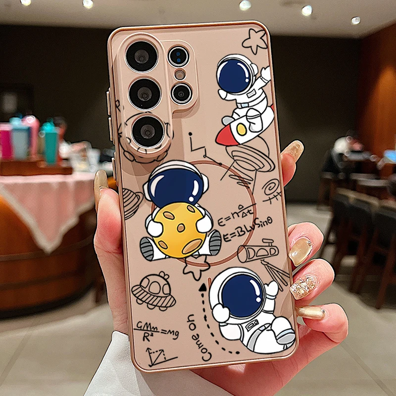 Capa Magnética Para Celular Galaxy A17 Com Estampa De Astronauta Fofo (dourada)