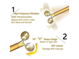 Massageador Facial Dourado 24k, com Rolo Elétrico Sônico 3d e Kit de Massagem em Formato T. Antienvelhecime Nto/rugas, Lifting In GOKOCO