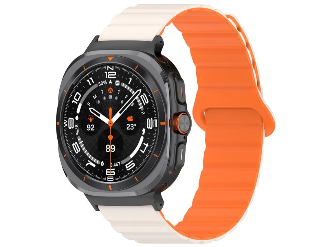 Bracelete Para Samsung Galaxy Watch Ultra - Silicone Brilhante Magnético Loop (47mm) - Laranja Starlight