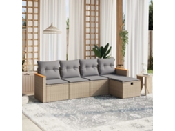 Vidaxl 5 Pcs Conj. Sofás Jardim C/ Almofadões Vime Pe Bege Misturado