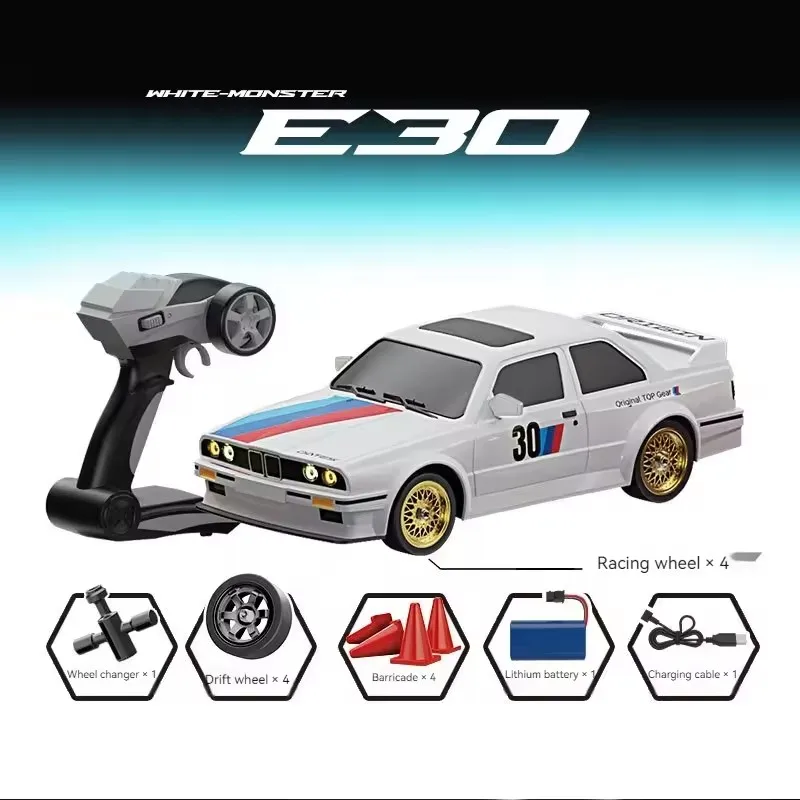 Carro Esportivo de Brinquedo com Controle Remoto, Carro de Drift de Alta Velocidade 2.4g Cvt MDUG (branco)