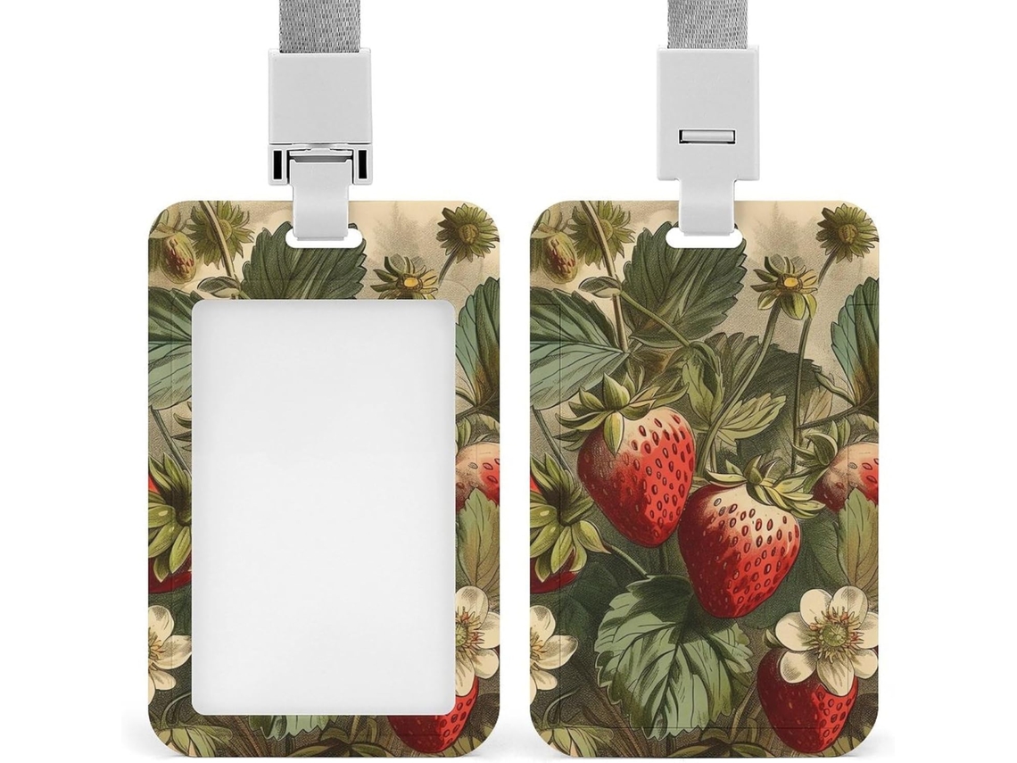 Porta Crachá De Plástico Resistente Com Estampa Morango, Ideal Cartões De Proximidade, Cartões De Crédito Ou