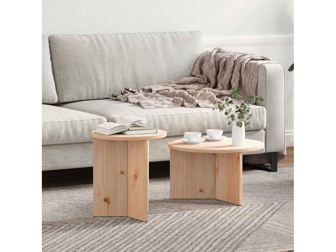 Vidaxl Mesa De Centro 2 Unid. Natural 49 X 49 X 28 Cm