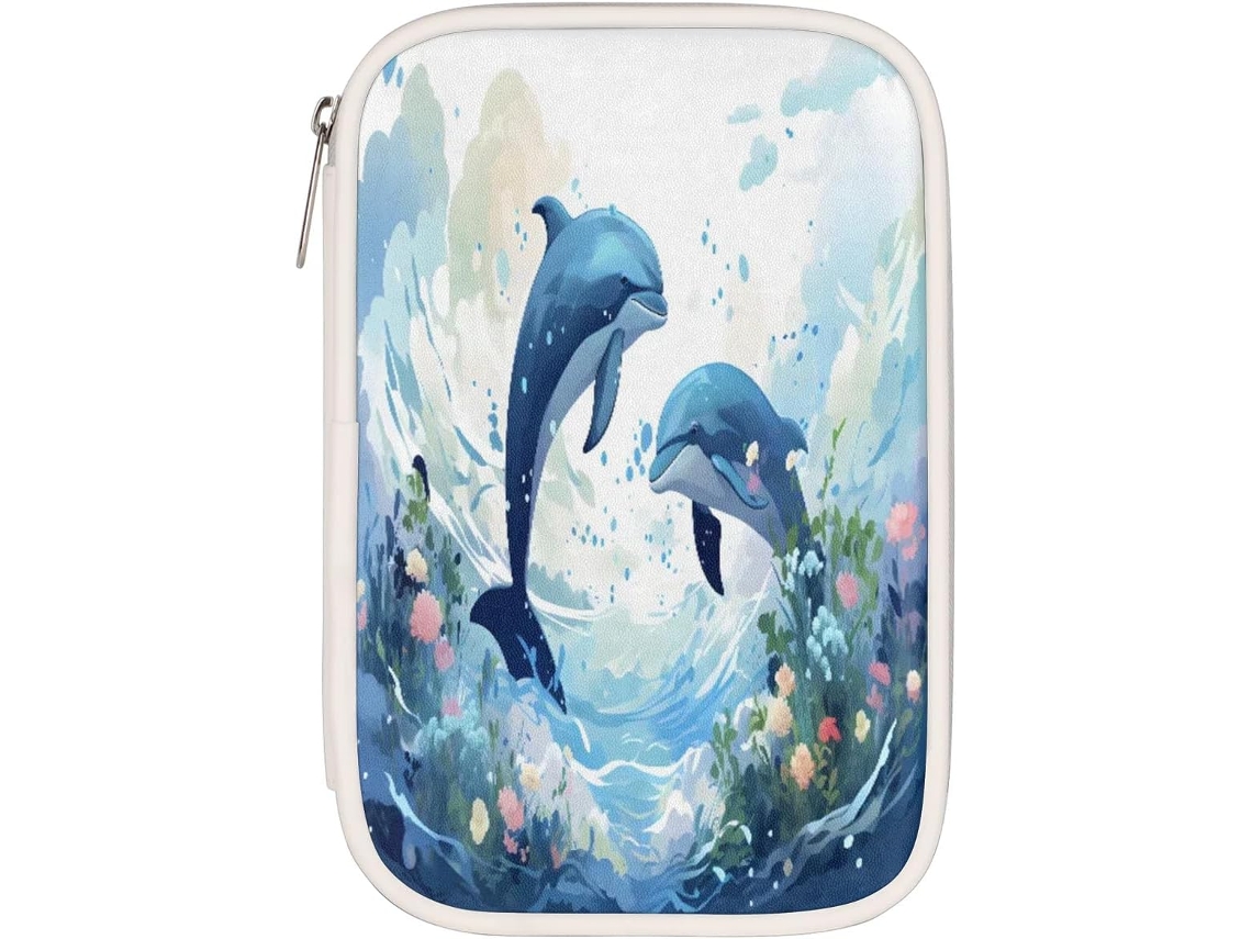 Estojo Lápis Com Golfinho Azul, Organizador De Material Escolar, Estojo Lápis Com Estampa Oceânica, Caixa
