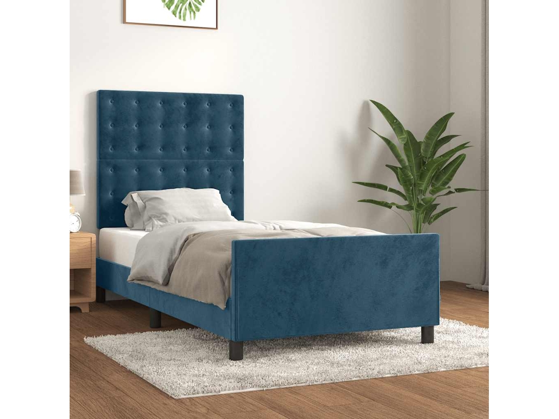 Vidaxl Estrutura De Cama Sem Colchão 90x200 Cm Veludo Azul-escuro