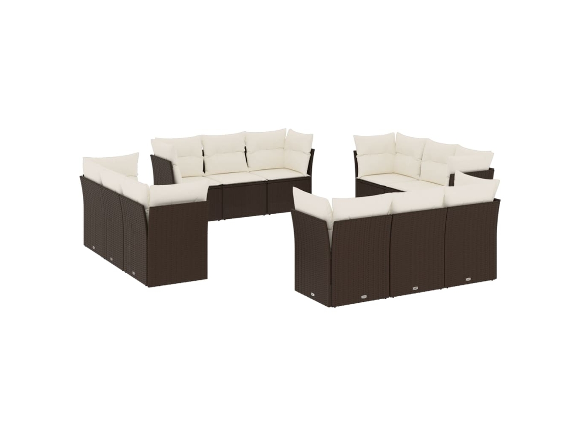 Conjunto de 12 Sofás Jardim com Almofadões Vime Pe Castanho MAISON EXCLUSIVE