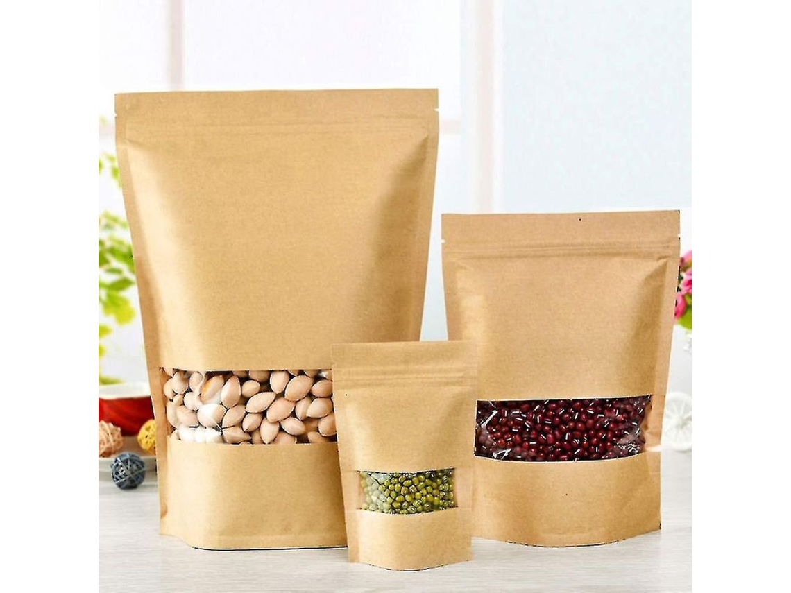 100 Sacos De Papel Kraft Premium Com Janela, Selagem Automática, Ideal Para Armazenamento De Alimentos E Presentes