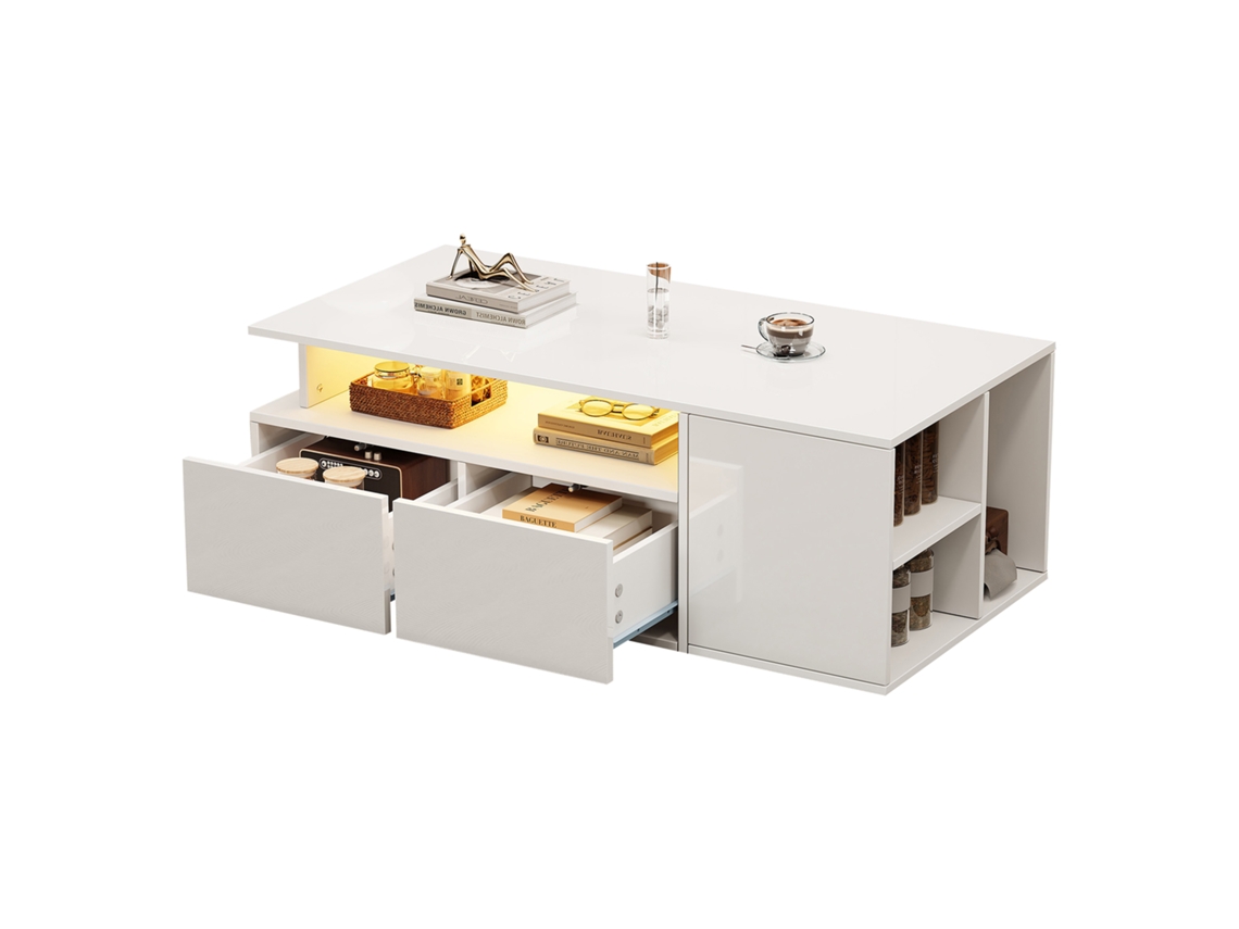 Mesa De Centro Moderna Com Led, 2 Gavetas E Design Funcional, Suporta Até 60kg, Ideal Para Sala De Estar Bga Store