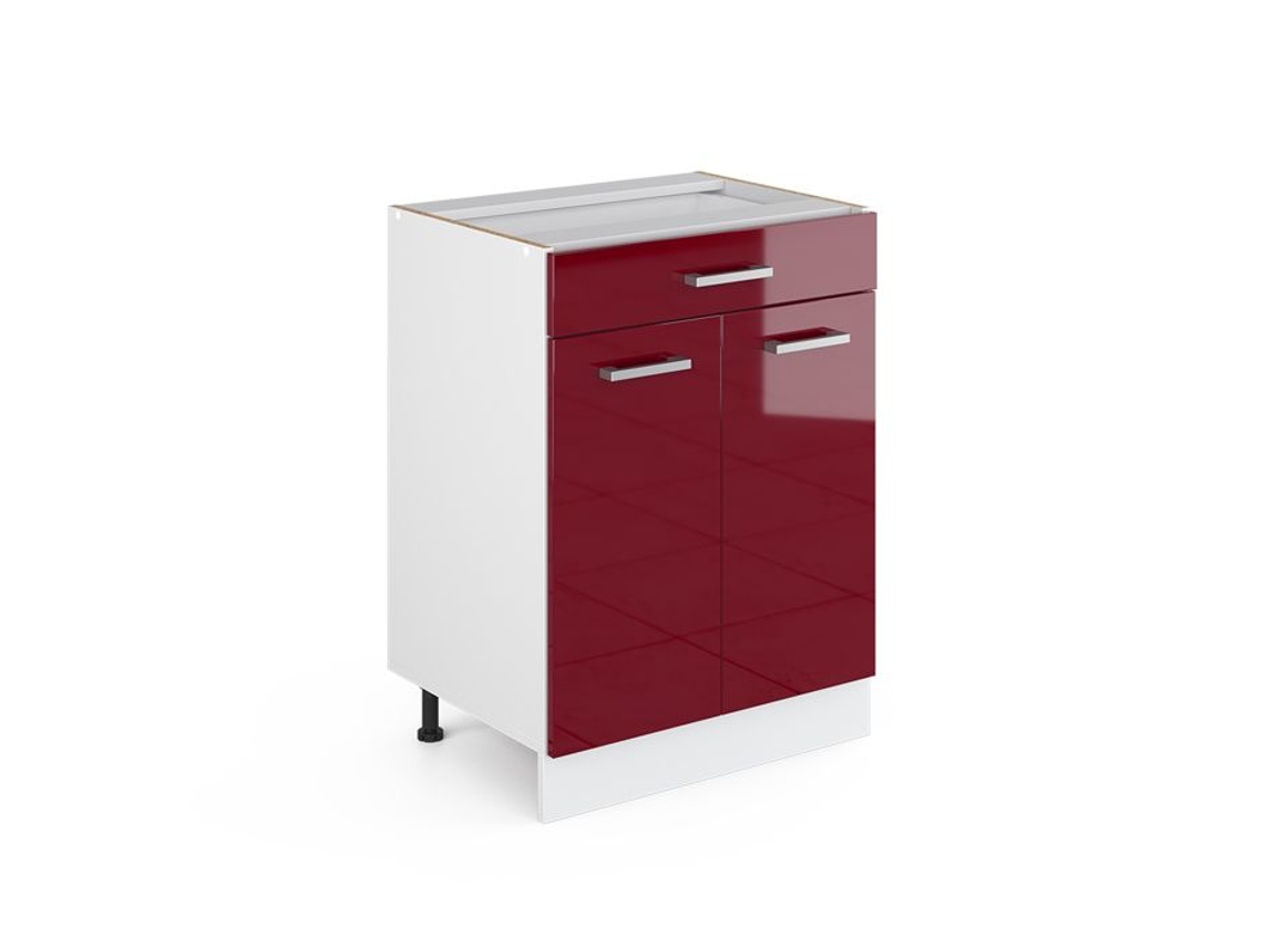 Móvel Baixo Universal R-line, 60cm Com Gavetas, Sem Pt, Vermelho Bordô Alto Brilho, Branco, Vicco