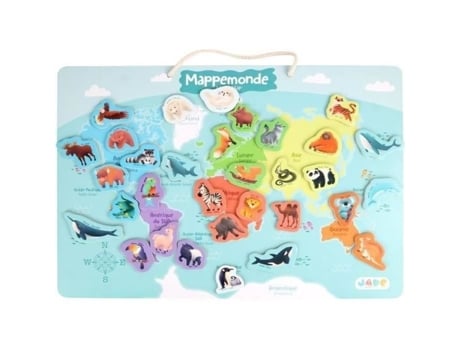 Plateau Magnético Dos Continentes Jogo Educativo J.a.d.e 30 Peças De Animais Madeira Fsc 40x30 Cm A Partir De 3 Anos J!nx