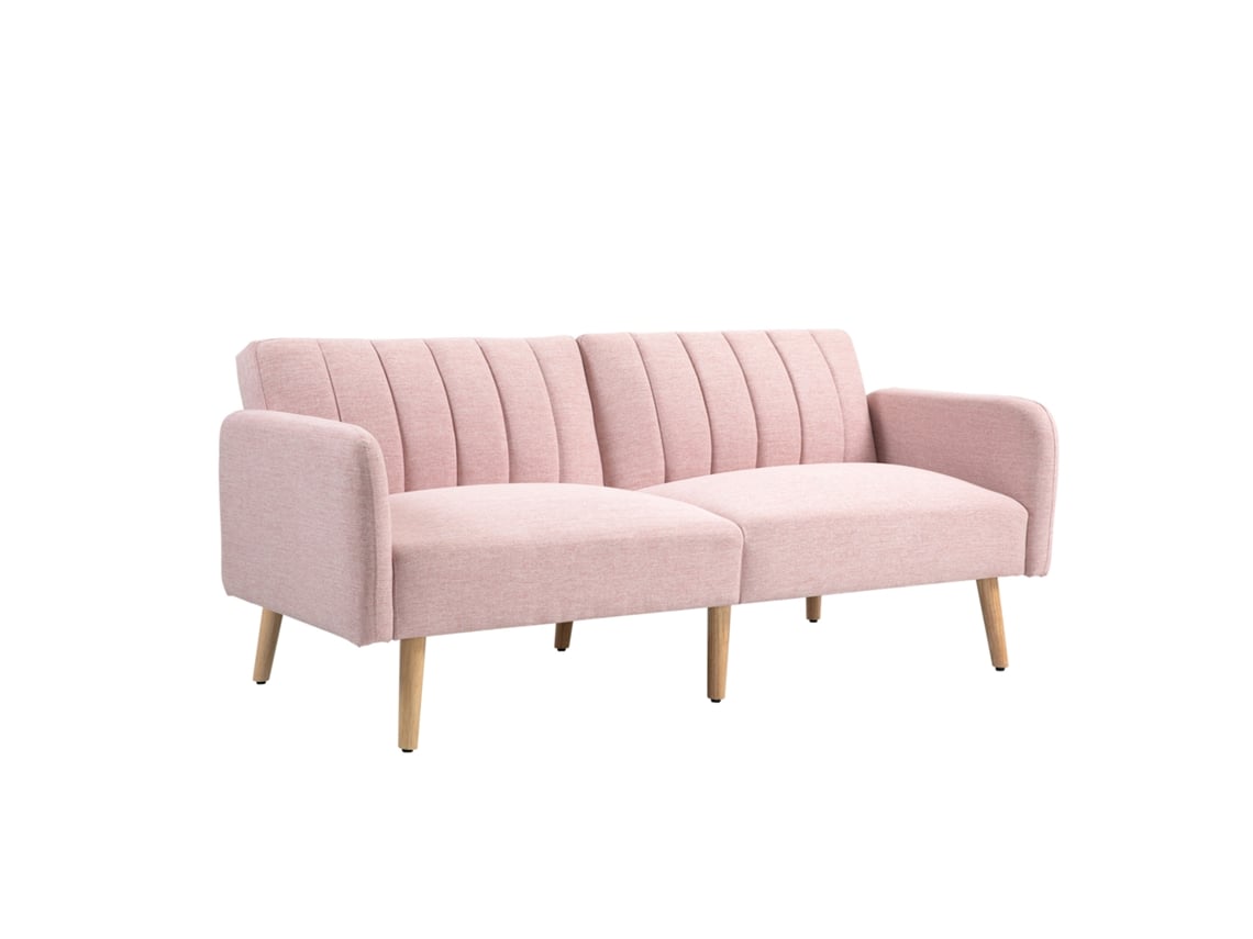 Sofá Cama De 2 Lugares Com Encosto Ajustável Em 3 Posições Apoio Para Os Braços E Pés De Madeira 173x75x73 Cm Rosa