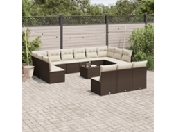 Vidaxl 14 Pcs Conjunto Sofás P/ Jardim C/ Almofadões Vime Pe Castanho