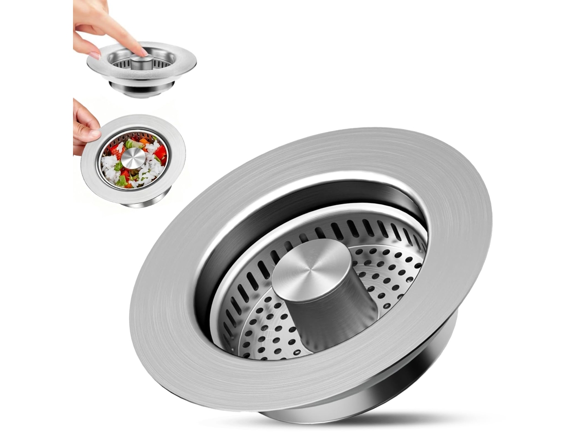 Tampão De Cozinha Universal 3 Em 1,aço Inoxidável Com Filtro Anti Entupimento,para Ralo De 72 86mm,fácil Instalação Btforus