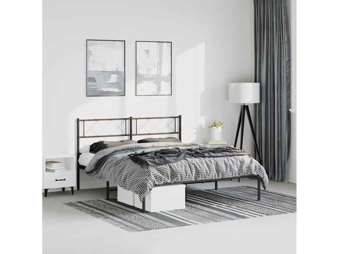Vidaxl Estrutura de Cama em Metal com Cabeceira 150x200 Cm Preto