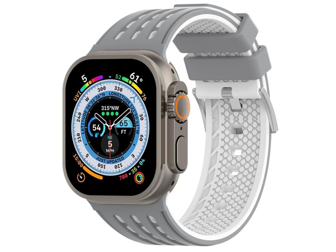 Bracelete Para Apple Watch 46/49/45/44mm - Silicone Respirável Bicolor Com Furos Verticais Cinza E Branco