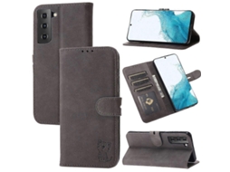 Capa De Couro Flip Horizontal Com Estampa De Gato Feliz Em Relevo Para Samsung Galaxy S22 5g