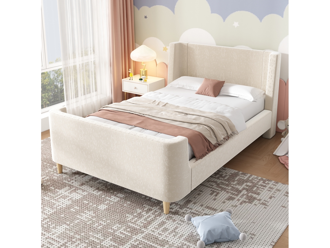 Cama Infantil Polsterbett Deslize Padrão Cósmico 90x200 Cm Bege Seda