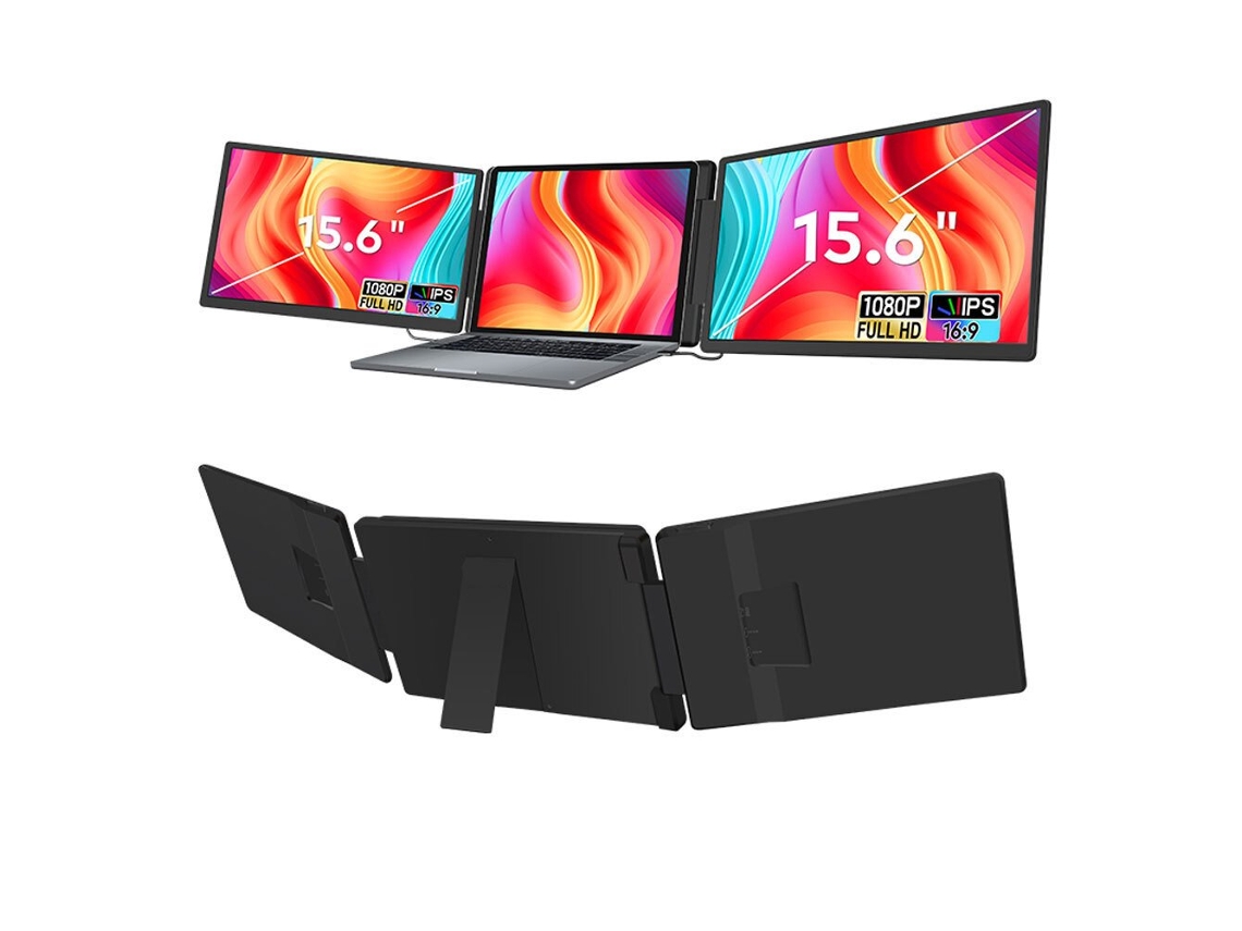 Monitor Estendido Portátil De Ecrã Triplo Fopo S10 De 15.6 Polegadas | Rotação De 360° |fhd 1920x1080 | Preto |