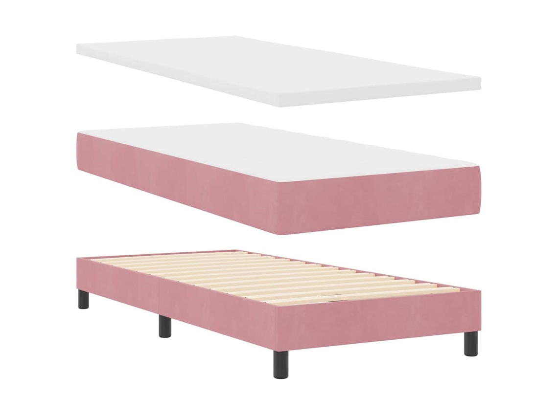 Cama De Solteiro | Camas Para Quarto | Cama Box Spring Led Com Colchão Rosa 100 X 200 Cm Veludo