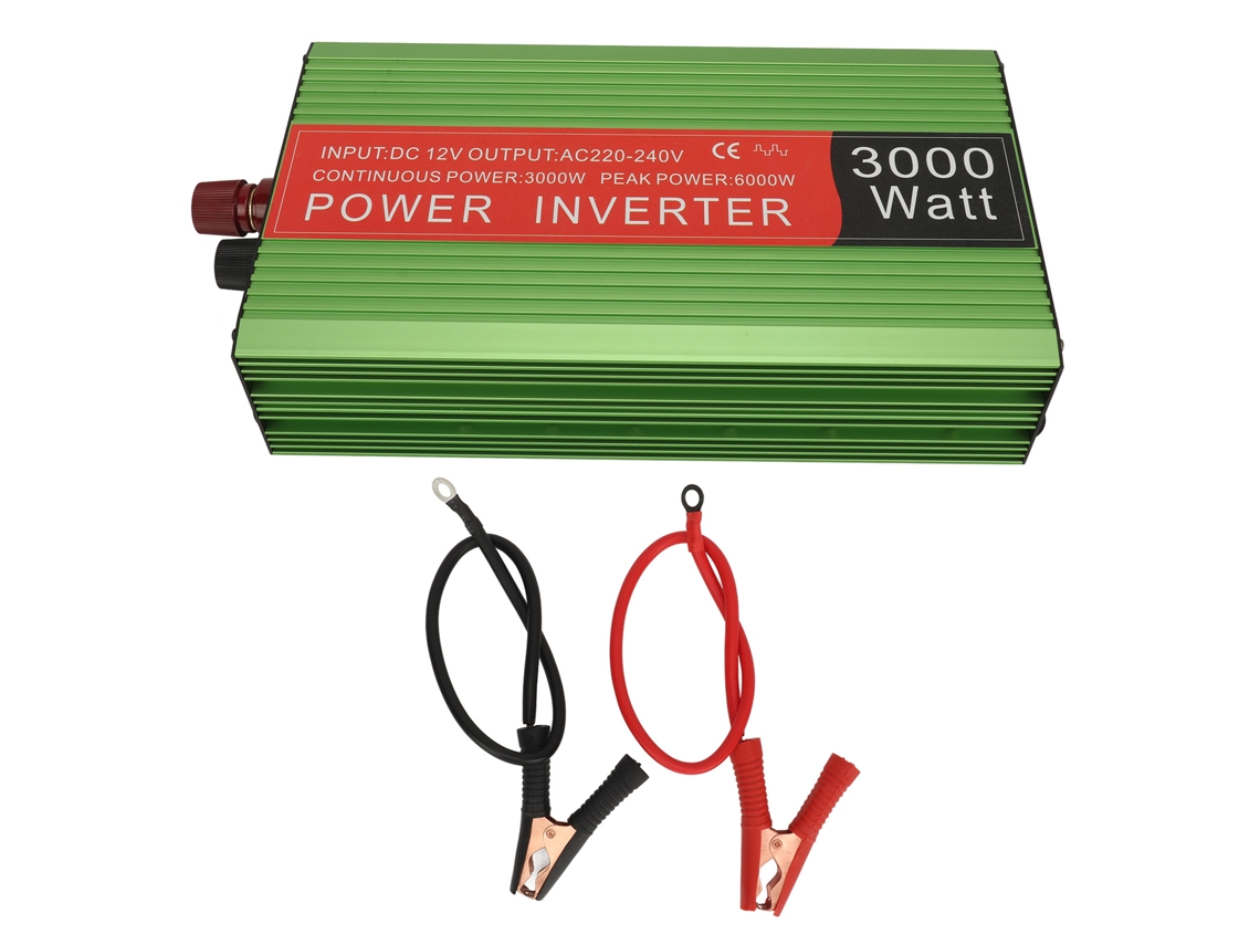 Conversor de energia Duplo de 3000 W para carro e casa, equipado com luz indicadora de funcionamento e botão liga/desliga.