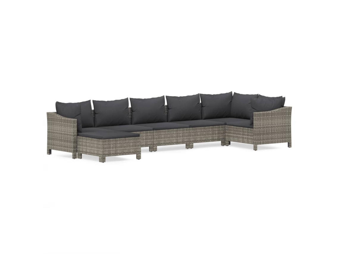 Conjunto de 7 Lounge de Jardim com Almofadões Vime Pe Cinzento MAISON EXCLUSIVE