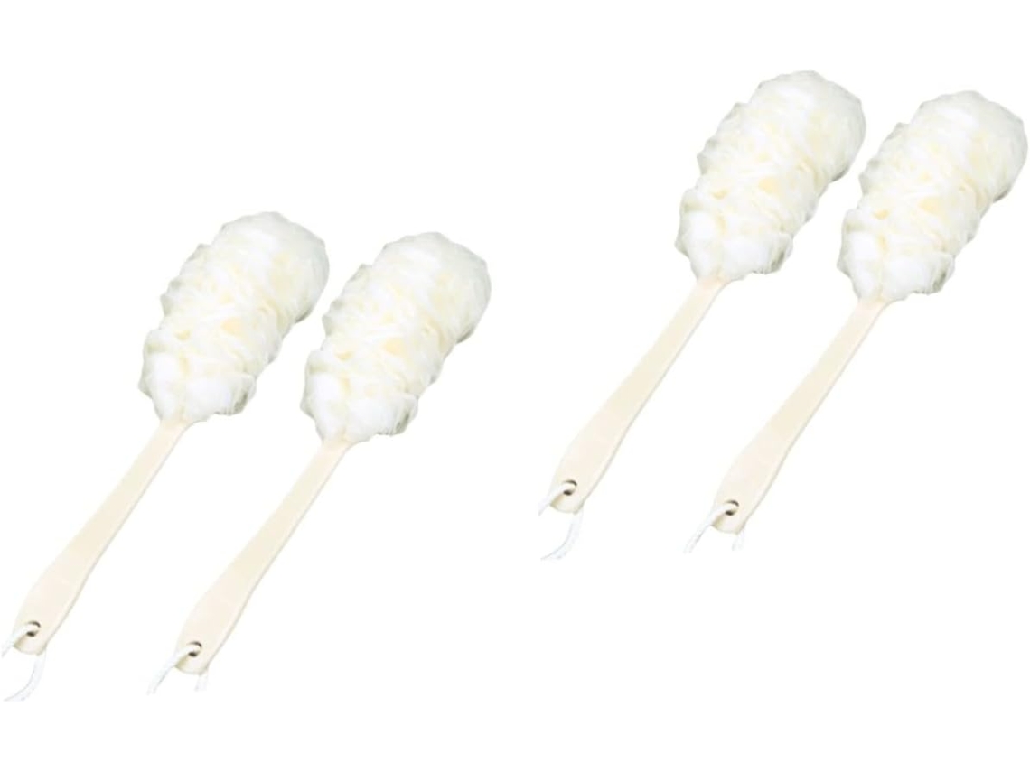 Conjunto De 4 Peças Esponja E Escova Banho Esfoliante Com Corda Para Limpeza Massagem Relaxante, Branca