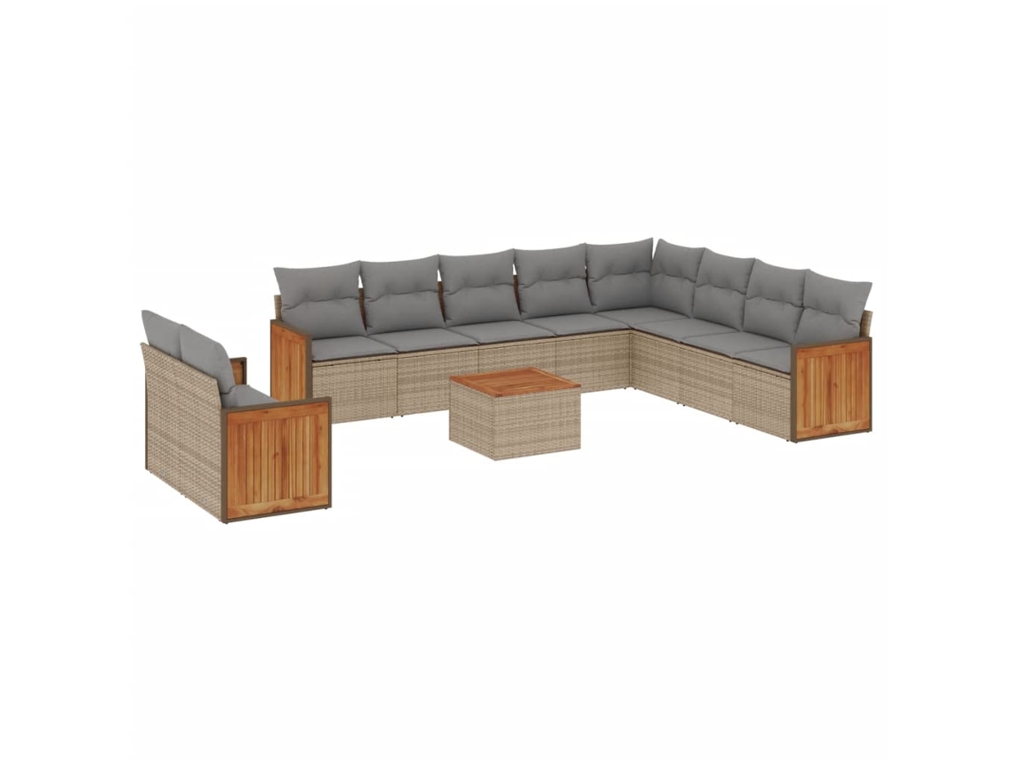 Conjunto de 11 Sofás de Jardim com Almofadões Vime Pe Bege MAISON EXCLUSIVE