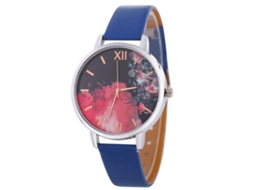 Relógio Casual Feminino Estilo Coreano Pulseira de Couro Movimento de Quartzo Azul