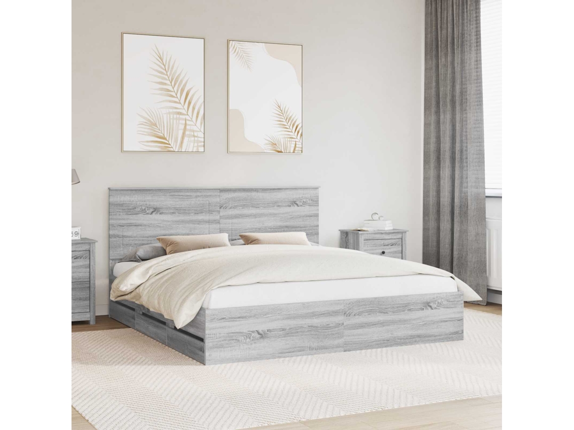 Vidaxl Estrutura Da Cama Com Gaveta Cinza Sonoma 180 X 200 Cm